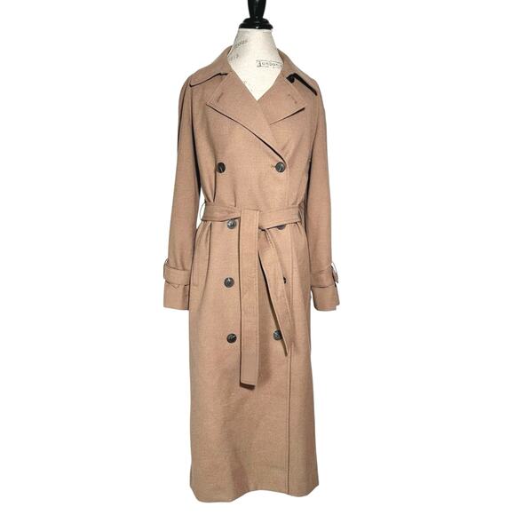 H&M | Women | Dark Beige Neutral Classic Belted Long Twill Trench Coat | Small - Picture 2 of 16